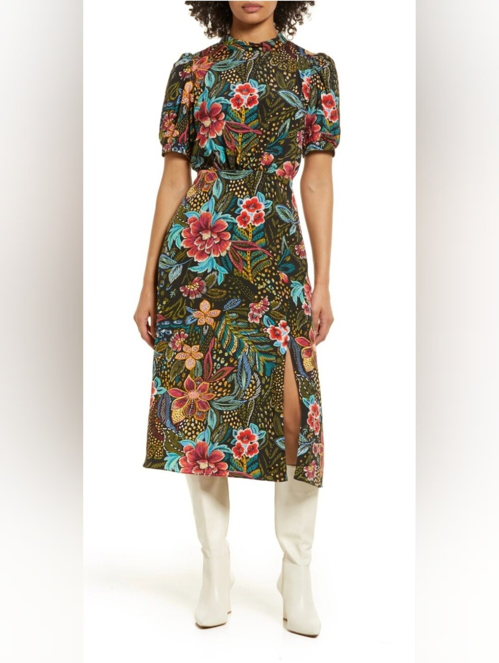 Julia Jordan Women 16 Floral Print Tie Neck Midi Dress NWT*